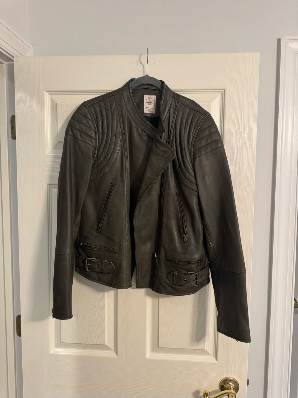 We The Free Black Quilted Leather Moto Jacket